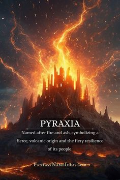 a castle with lightning coming out of it and the words pyrasia above it