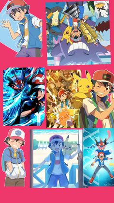 the pokemon characters are all in different poses