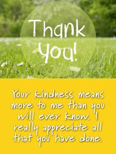 a thank card with the words thank you on it in white and yellow, surrounded by green grass