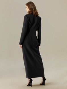 Regular Fit Lapel Collar Urban Dress | stylewe Fitted Longline Fall Dresses, Elegant Sheath Maxi Dress For Fall, Fitted Workwear Dress With Longline Design, Fitted Longline Dress For Work, Full-length Maxi Dress For Work, Elegant Longline Dresses For Fall, Chic Sheath Maxi Dress For Fall, Colorblock Pants, Urban Dresses