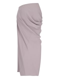 Dries van Noten draped maxi skirt in pink fabric with asymmetrical draped details, high waist, side zip and hook closure, straight hem. Composition: 73% Acetate, 27% Viscose Elegant Asymmetrical Hem Maxi Skirt For Evening, Elegant Evening Maxi Skirt With Asymmetrical Hem, Chic Draped Skirt For Formal Occasions, Chic Draped Evening Maxi Skirt, Ruched Draped Long Skirt For Formal Occasions, Formal Ruched Long Draped Skirt, Formal Long Ruched Draped Skirt, Formal Long Draped Ruched Skirt, Chic Draped Long Skirt With Folds