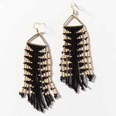 black and white beaded fringe earrings