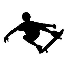 a silhouette of a skateboarder doing a trick in the air with his board