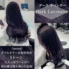 Different Black Hair Colors, Black Hair Purple Undertone, Hair Dye No Bleach Dark Hair, Lavender Red Hair, Subtle Hair Dye Ideas Brunettes, Cool Hair Color Ideas For Black Hair, Dark Purple Hair With Black, Chocolate Lavender Hair, Dyed Tips Hair