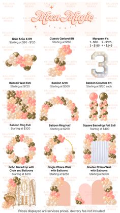 an info sheet showing the different types of flowers and their names in pink, white, green