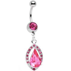 Pink Gem Stainless Steel Encaptured Teardrop Dangle Belly Ring | Body Candy Body Jewelry Pink Dangle Belly Rings As Gift, Pink Dangle Belly Rings For Gift, Pink Teardrop Rhinestone Jewelry, Teardrop Pink Rhinestone Jewelry, Navel Jewelry, Dangle Belly Rings, Pink Gem, Belly Button Piercing, Navel Rings