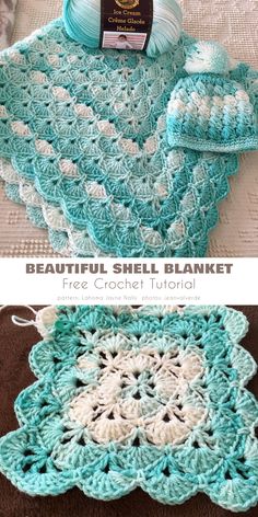 the crochet blanket is made with beautiful shell blankets and it's free crochet pattern