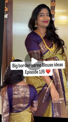 Tejasvi Goud Pasham on Instagram: "Blouse ideas for Big border sarees

Do you like these simple blouses?

#sareeblouseideas #blousedesigns #bigbordersarees #telugureels #southindian #southindianjewellery #southindiansaree #southindianfashion #southindianweddings #diyoutfit #pattusaree #gadwalsaree #kanchipattu #saree #banarasisaree"