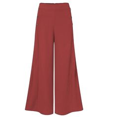 Red Button Elastic High Waist Wide Leg Pants Red High-waist Bottoms With Button Closure, Red High Waist Bottoms With Button Closure, Red Buttoned Bottoms For Work, Red Workwear Pants With Button Closure, Red Fall Bottoms With Button Closure, Chic Wide Leg Ankle-length Pants With Buttons, Chic Ankle-length Wide Leg Pants With Buttons, Buttoned Bottoms For Fall, Casual High Waist Bottoms With Side Buttons