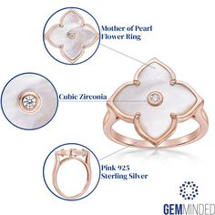 Put the final touch on your look with this beautiful mother-of-pearl ring with a cubic zirconia accent. Put the final touch on your look with this beautiful mother-of-pearl ring with a cubic zirconia accent.Click on this JEWELRY & WATCHES GUIDE to learn about fit, styles, materials and more! Nickel free Metal: sterling silver Packaging: boxed Plating: 14k rose gold flash plated Width: 20 mm Finish: polishedSTONE DETAILS Stone type: cubic zirconia, mother of pearl Total weight: 1 ct. Shape: round Elegant Mother Of Pearl Round Rings, Elegant Rings For Mother's Day, Elegant White Rings For Mother's Day, Elegant Mother Of Pearl Ring As Gift, Elegant Mother Of Pearl Ring For Gift, Elegant Cubic Zirconia Ring For Mother's Day, Elegant Diamond Rings For Mother's Day, Elegant Gemstone Rings For Mother's Day, Silver Packaging