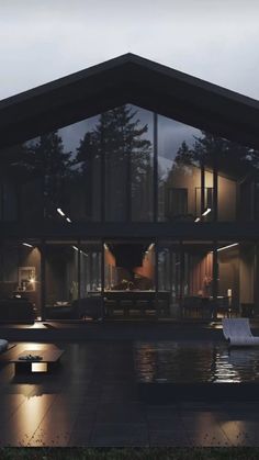 an image of a modern house in the evening