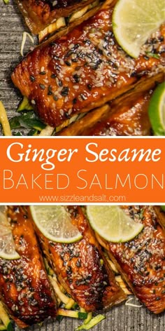 ginger sesame baked salmon with limes and onions