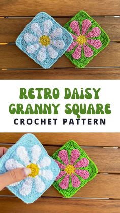 Blossom Like a Daisy: Crochet Granny Square Pattern Crochet Flower Squares Pattern, Grandma Squares Crochet, Crochet Pattern Granny Square Bag, Crochet Granny Hexagon Pattern, Cute Crochet Squares, Granny Square Daisy Crochet Pattern, Easy Granny Square Projects, Cottagecore Granny Squares, Plant Granny Square