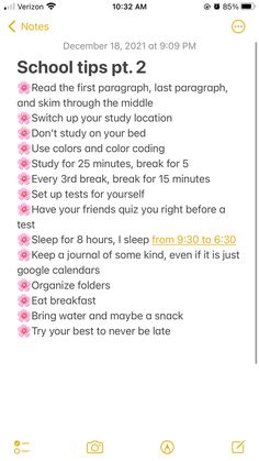 an iphone screen with the text school tips pt 2 and other things to do on it