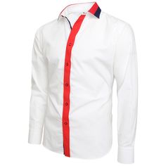 White Multi Color Regular Fit formal shirt is available in long sleeves, double button cuffs and contrast fabric lining at collar. We added Blue, White and Red contrast fabric to our shirts to make them appealing and ideal choice for fashion lovers. This shirt is made of 100% cotton, hence providing a luxurious, comfort and smooth feel while you are enjoying your time. Cotton Shirt With Contrast Collar Long Sleeve, Cotton Shirt With Contrast Collar And Long Sleeves, White Shirt With Contrast Color For Spring, White Office Wear Shirt, White Business Casual Shirt With Collar, Fitted Collared Shirt With Contrast Color, Semi-formal Red Shirt With Spread Collar, Red Semi-formal Shirt With Spread Collar, Red Spread Collar Shirt For Semi-formal Occasions