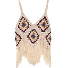 a crocheted top with fringes and beads