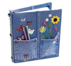 an open book with flowers, butterflies and pencils sticking out of the back pocket