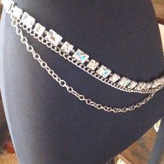 All Jeweled Out Waist Belt Metallic Silver Leather Strap With Pinhole And Stud Closure Adjustable Chain In Silver Tone As Shown Large Rhinestone Gems S-M Size No Brand Chain Waist Belt, Silver Chain Belt, Womens Black Belt, Crystal Belt, Boho Belts, Belt Jewelry, Studded Belt, Bridal Belt, Diamond Chain