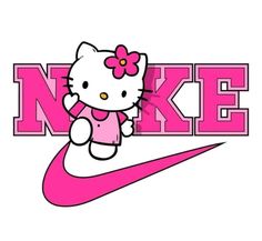 the hello kitty nike logo is shown in pink