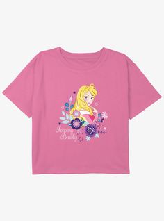 60% Cotton  40% PolyesterWash cold; dry lowImportedListed in girls sizes Sleeping Beauty Aurora, Princess Aurora, Crop T Shirt, Disney Princesses, Crop Tshirt, Shirts For Girls, Sleeping Beauty, Aurora, Aurora Sleeping Beauty