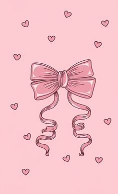 a pink background with hearts and a bow