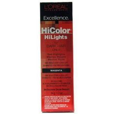 Hicolor red hilights by L\'Oreal excellence is the first highlighting series formulated for dark hair. Rich, no-drip creme makes it easy for control of creative techniques. True-to-shade color that resists fading. Breakthrough technology lifts hair 3-4 levels, no pre-lightening required, for highly-visible, intense red highlights even on dark hair, without brassines. Size: 1.2 Ounce (Pack of 1).  Color: Clear. Hicolor Magenta, Loreal Hicolor, Highlights Red, Beauty Hair Color, Copper Highlights, Hair Dyes, Hair Chalk, Dark Hair With Highlights, Pastel Hair