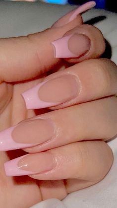 Pink nail tips Medium Coffin Nail Ideas, Pink Nail Tips, Nail Ideas Simple, Grad Nails, Pink Tip Nails, Pink French Nails, Pink French, Simple Acrylic Nails