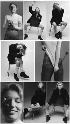 black and white photos of people posing in different poses