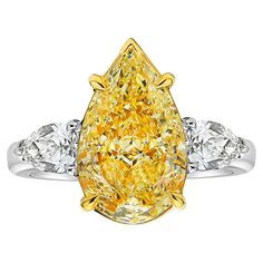 Pear Shapes, Rare Colors, Pear Shaped Diamond Ring, Yellow Sapphire Rings, Pear Shaped Ring, Pear Ring, Ring Ideas, Pear Shaped Diamond, Three Stone Rings