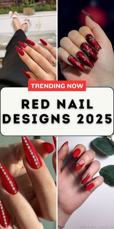 Red Nails With Ring Finger Design, Red Acrylic Nail Designs Ideas, Red Nail Designs Coffin Shape, Short Nail Red Design, Red Tip Square Nails, Red Gel Nails Short Design, Long Nails Ideas Square, Red Nail Ideas Square, Red French Tip Coffin Nails