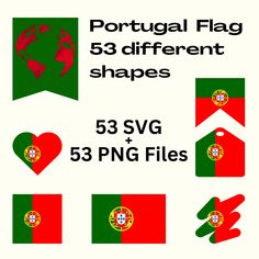 portugal flag shapes are shown in red, green and white with the country's emblem