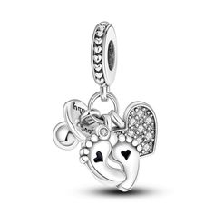 925 Sterling Silver Baby Charm for Bracelets Fine Jewelry Women Silver Heart Charms For Birthday, Sterling Silver Charms Jewelry For Promise, Silver Heart Charm For Birthday, Sterling Silver Jewelry With Dangling Charms For Birthday, Silver Cubic Zirconia Charms For Anniversary, Sterling Silver Charms With Birthstone, Silver Sterling Birthstone Charms, Sterling Silver White Charms With Removable Feature, Silver Jewelry With Removable Charms For Birthday