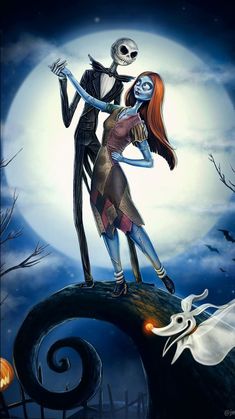 a couple dressed up as jack and sally from the nightmare before they fell in love