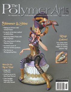 the cover of polymer arts magazine featuring a woman sitting on top of a cupcake