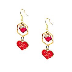 These A Initial Heart Dangle Earrings are the ideal choice. Made with 18k gold plated material and featuring elegant cube austrian crystal dangles, these earrings are not only beautiful but also meaningful. 'A' alphabet alloy in heart shape  express love with red, purple and black colored dangle earrings collection. 18k gold plated hexagon shape looks attractive matching cube austrian crystal gives unique look. Nickel free ear wire-gold-hypo-allergenic plated steel that is safe for sensitive skin. Avoid from water and any liquid. This is a lightweight dangle earrings. Weight of 1 pair of earrings - 7gram Product may look slightly differ due to light. Gift for girlfriend, wife, friend, mom, sister, Teacher. It can gift on Birthday, Anniversary, Festival, Mother's Day, Daughter's Day, Valent Gold Plated Earrings For Valentine's Day Gift, Valentine's Day Dangling Charms Drop Earrings, Valentine's Day Dangle Earrings With Dangling Charms, Valentine's Day Dangle Earrings With Charms, Valentine's Day Gift Earrings, Valentine's Day Gold Earrings With Dangling Charms, Elegant Personalized Heart Earrings For Gift, Valentine's Day Gift Drop Earrings, Elegant Heart Earrings With Dangling Charms As Gift