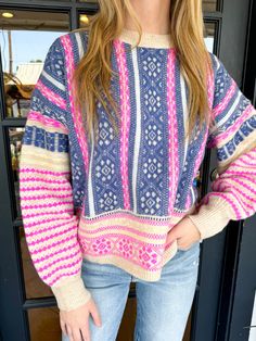 Get cozy and stylish at the same time with The Terrah Sweater. This oversized sweater features a bold Aztec graphic knit design in a variety of colors, perfect for adding a pop to your winter wardrobe. The drop shoulder, round neck, and long sleeve add extra comfort and style. Stay warm and fashionable with The Terrah Sweater! Maddy G. is wearing a size Small. Height 5’7”, Bust 32”, Waist is 24. Vintage Havana, Top Graphic Tees, Sweater Set, Mens Outerwear, Oversized Sweater, Getting Cozy, New Arrival Dress, Mens Graphic Tee, Dress Romper