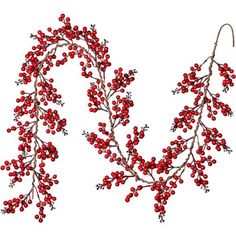 red berries are hanging from the branches of a twig wreath on a white background