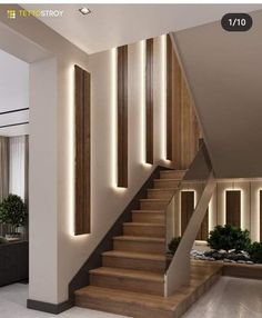 the stairs in this modern house are lit up