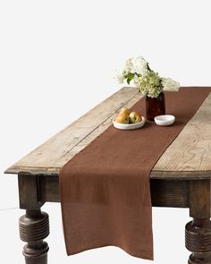 Linen Table Runner in Chocolate brown | MagicLinen Linen Table Runners, Placemats And Napkins, Chocolate Brown Color, Chocolate Brown Colour, Linen Cloth, Color Chocolate, Tableware Collection, Linen Table Runner, Pure Linen