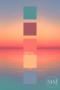 an image of the ocean at sunset with color swatches to match it's colors