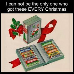 an open christmas book with a red ribbon around it