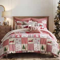 a christmas themed bed in a bedroom