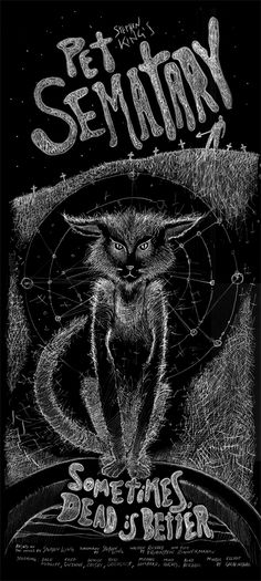 a black and white poster with an image of a cat in the middle of it