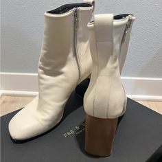 Smooth Leather Winter Cream Leather Mid-calf Boots, Fitted White Leather Mid-calf Boots, Cream Pointed-toe Calf Leather Boots, White Mid-calf Boots With Pointed Toe, White Pointed Toe Mid-calf Boots Medium Width, Bone Shoes, Shoes White, Rag & Bone, Smooth Leather