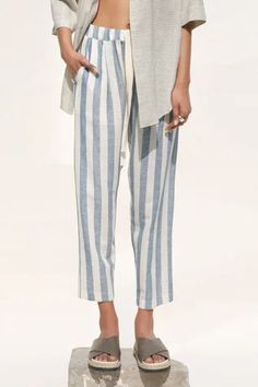 Shop for Urvashi Kaur Off White Handloom Cotton Confulence Straight Fit Pant for Women Online at Aza Fashions Linen Capri Pants, Striped Linen Pants, Straight Fit Pants, Cropped Pants Women, Striped Tie, Striped Fabrics, Striped Linen, Striped Pants, Color Stripes