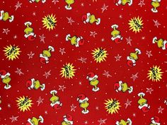 a red background with yellow and white cartoon characters on it, all over the surface