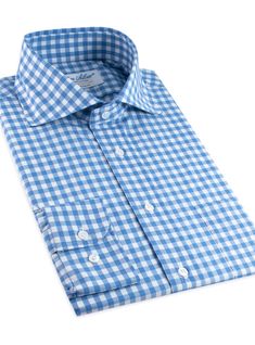 Light Blue Gingham Cutaway - The Ben Silver Collection Classic Gingham Cotton Dress Shirt, Classic Gingham Dress Shirt For Business, Formal Gingham Cotton Dress Shirt, Light Blue Gingham, Ben Silver, French Cuff Shirts, Check Shirts, Cutaway Collar, Silver Collection