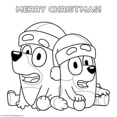 two cartoon dogs sitting next to each other with the words merry christmas written on it