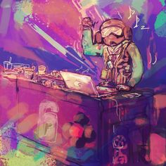 a digital painting of a dj mixing music