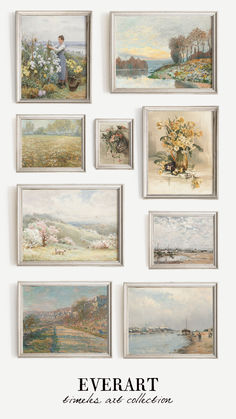 A colorful vintage spring gallery wall print set consisting of 10 fine art print reproductions of antique paintings dating back to the 1800s. Each artwork was digitally restored, carefully preserving its original charm and patina. Wall Print Set, Gallery Wall Art Prints, Antique Paintings, House Color Palettes, Botanical Illustration Vintage, Gallery Wall Prints, Painting Medium, Patent Art, Vintage Spring